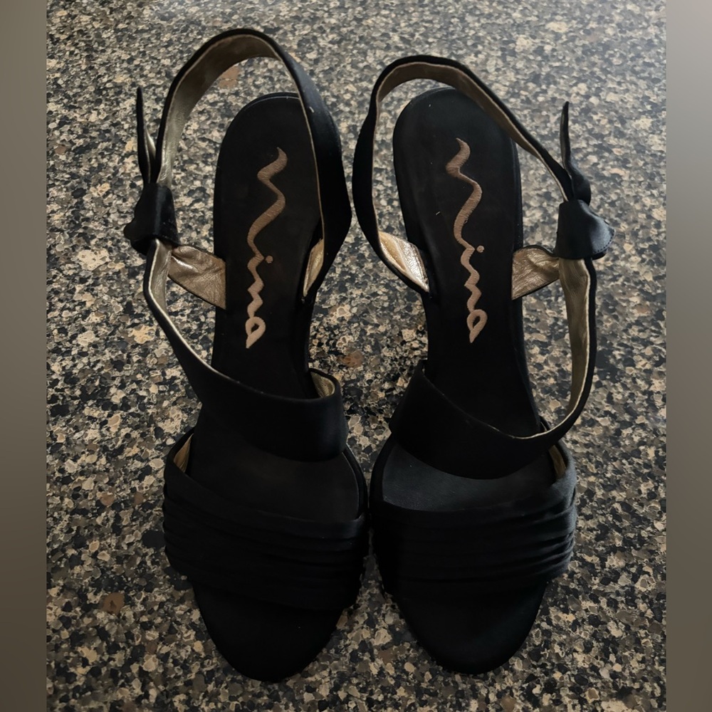 Black Women's Satin Sandals - Size 9